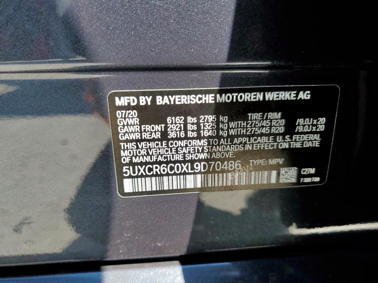 2020 BMW X5 xDrive40I VIN: 5UXCR6C0XL9D70486 Lot: 84040635