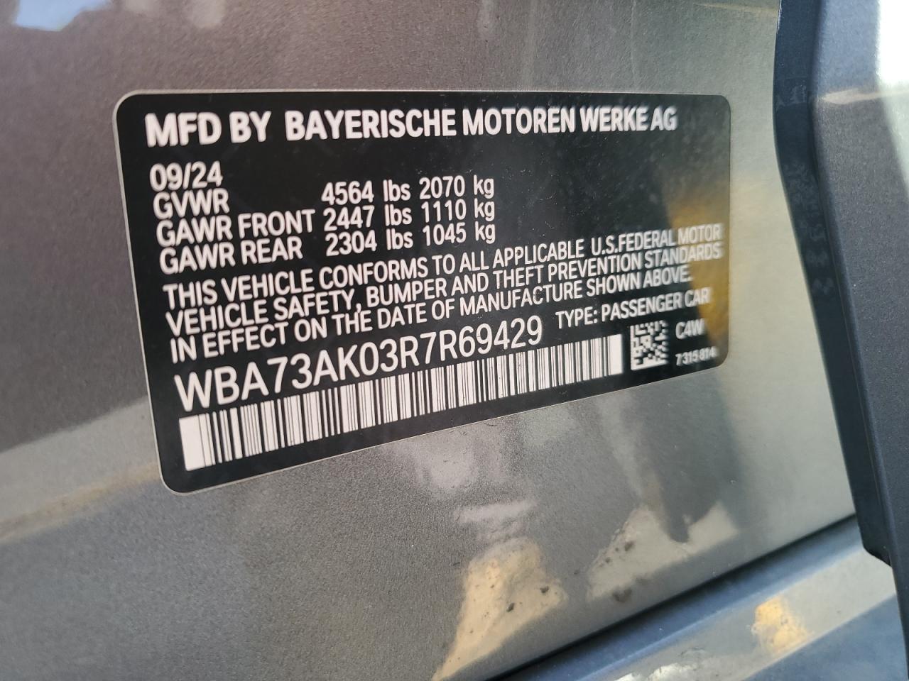 2024 BMW 228Xi VIN: WBA73AK03R7R69429 Lot: 71977165