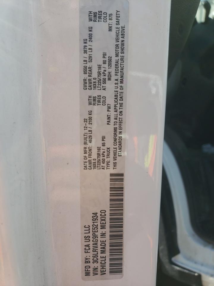 2023 Ram Promaster Cargo Van VIN: 3C6LRVAG9PE521934 Lot: 71822165