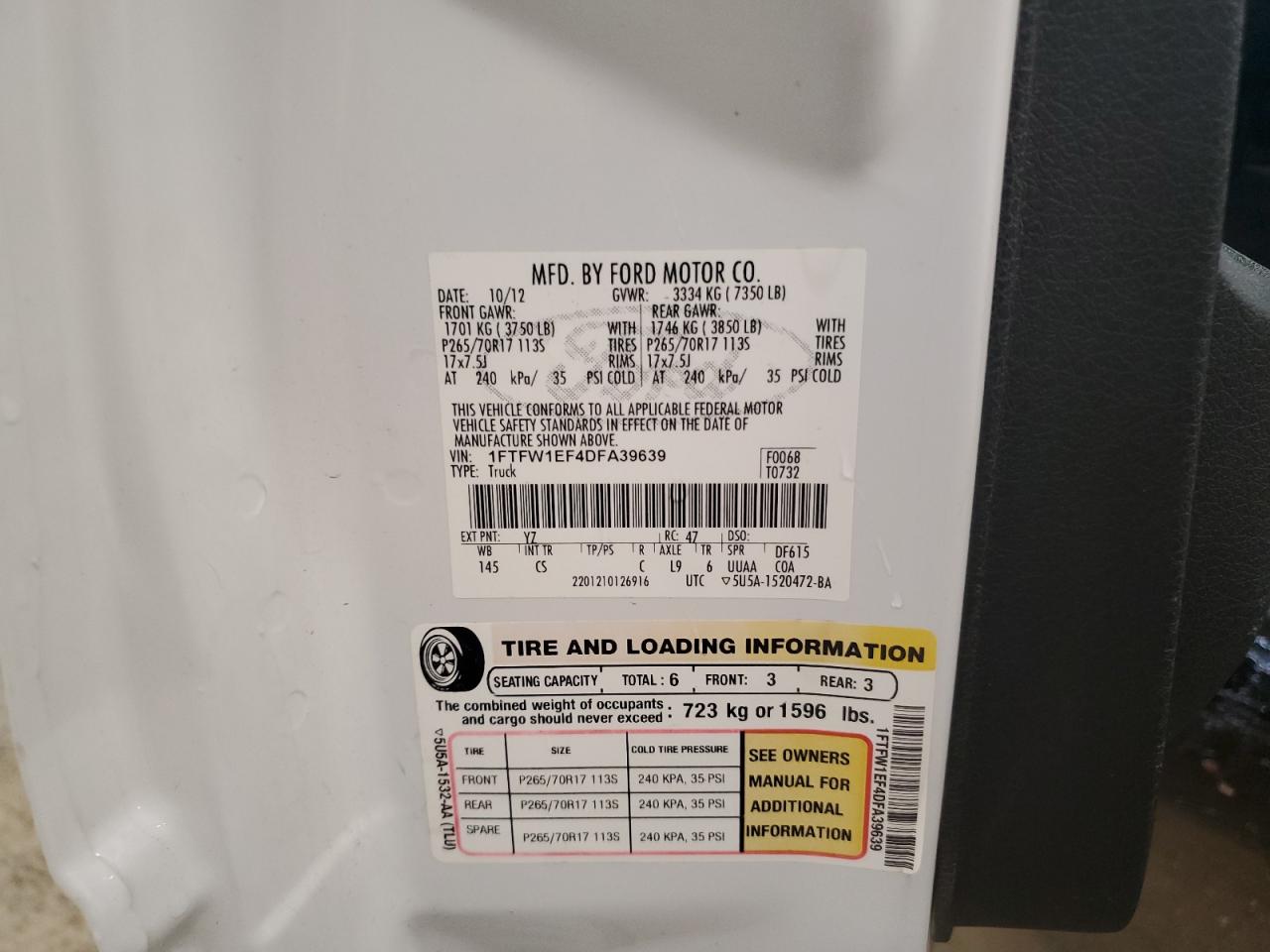 2013 Ford F150 Supercrew VIN: 1FTFW1EF4DFA39639 Lot: 84258945