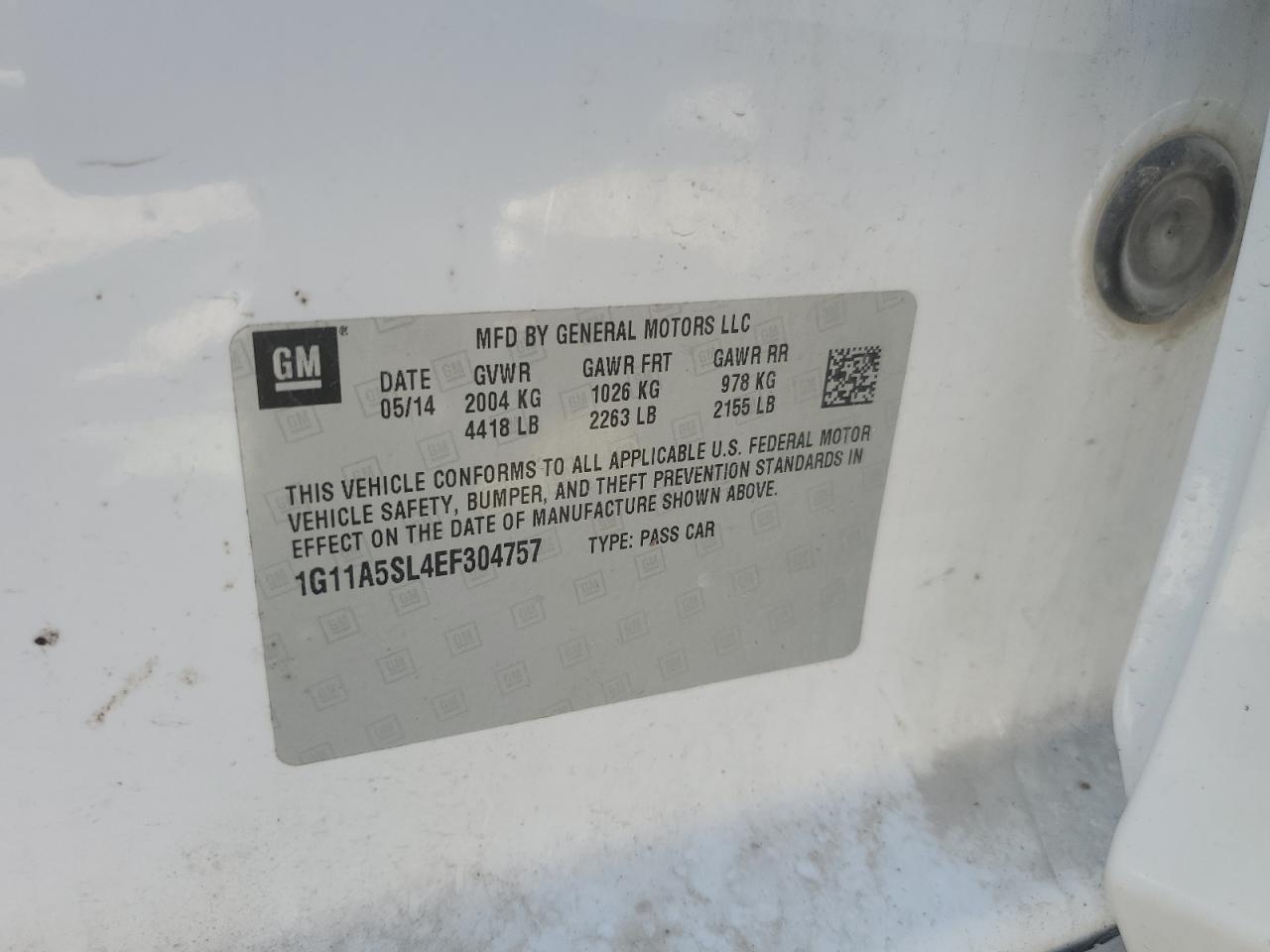 2014 Chevrolet Malibu Ls VIN: 1G11A5SL4EF304757 Lot: 80112995