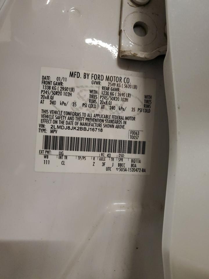 2011 Lincoln Mkx VIN: 2LMDJ8JK2BBJ16718 Lot: 80064255