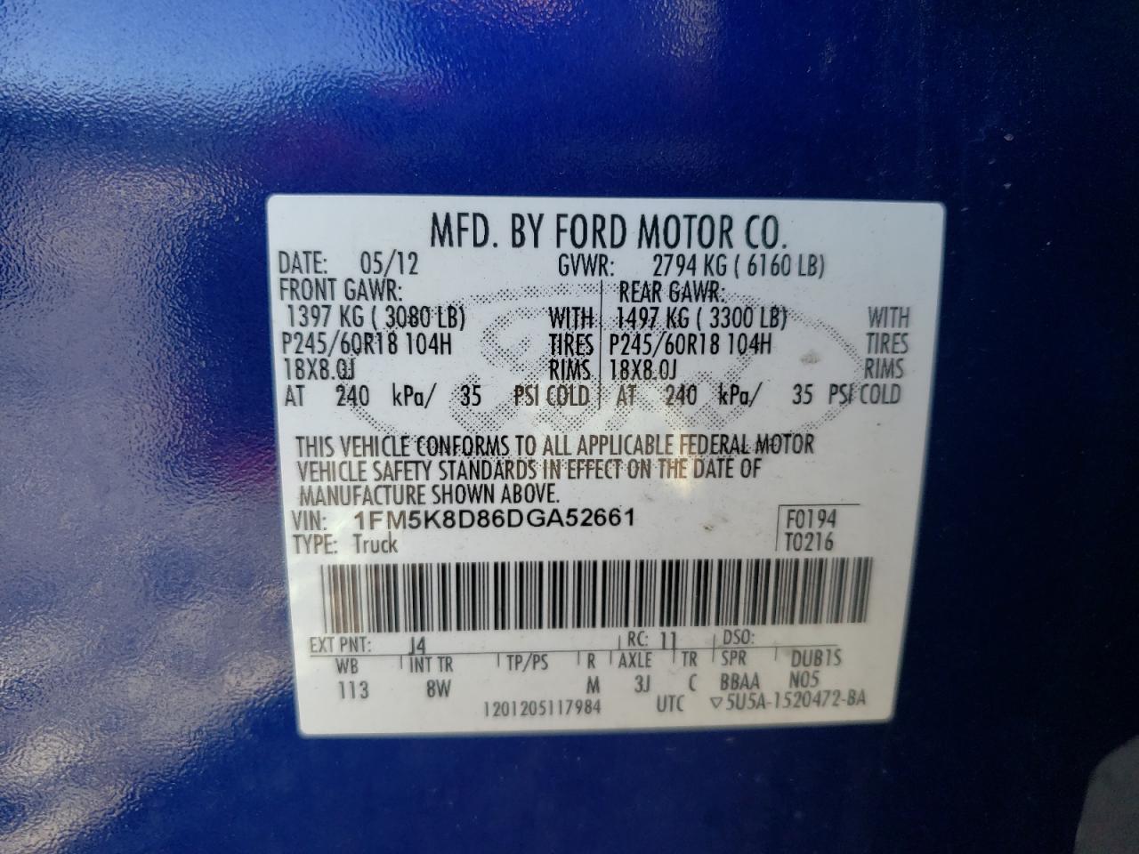 2013 Ford Explorer Xlt VIN: 1FM5K8D86DGA52661 Lot: 81077595