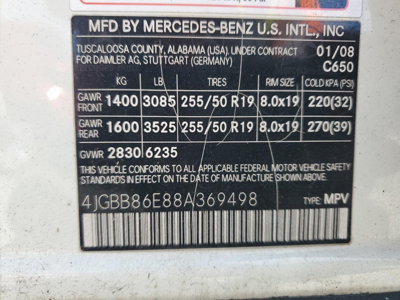 2008 Mercedes-Benz Ml 350 VIN: 4JGBB86E88A369498 Lot: 80030935