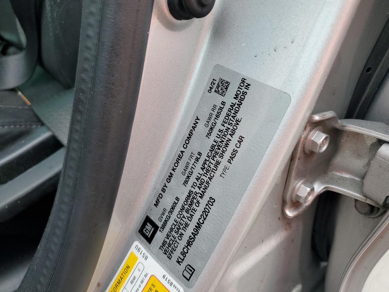 2021 Chevrolet Spark Activ VIN: KL8CH6SA9MC220703 Lot: 81023015