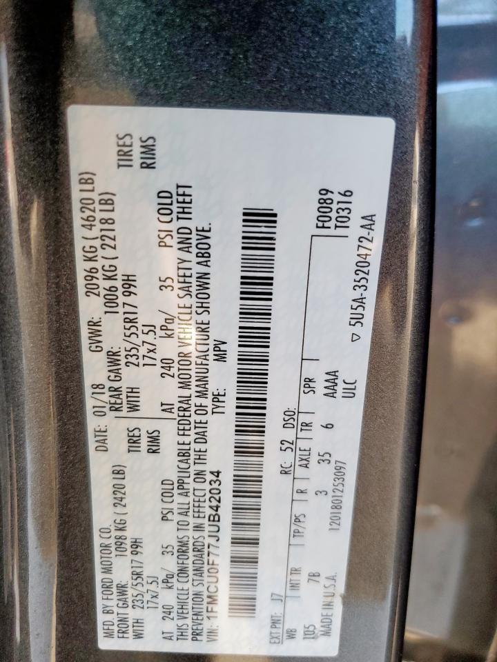 2018 Ford Escape S VIN: 1FMCU0F77JUB42034 Lot: 80836345