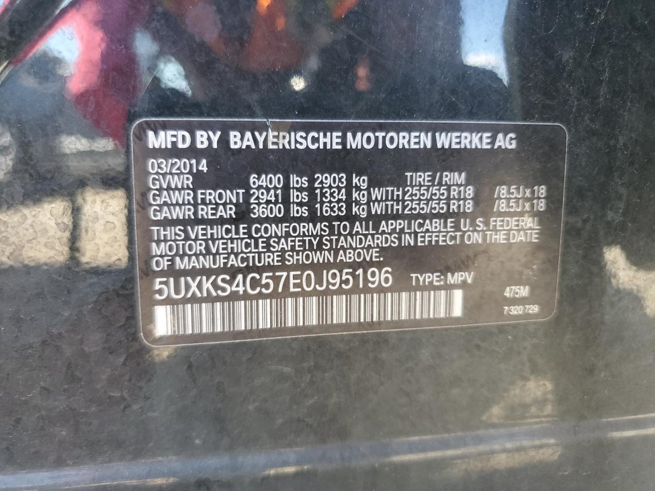 2014 BMW X5 xDrive35D VIN: 5UXKS4C57E0J95196 Lot: 70828535