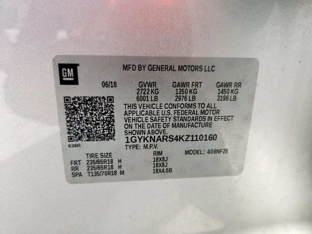 2019 Cadillac Xt5 VIN: 1GYKNARS4KZ110160 Lot: 80957795