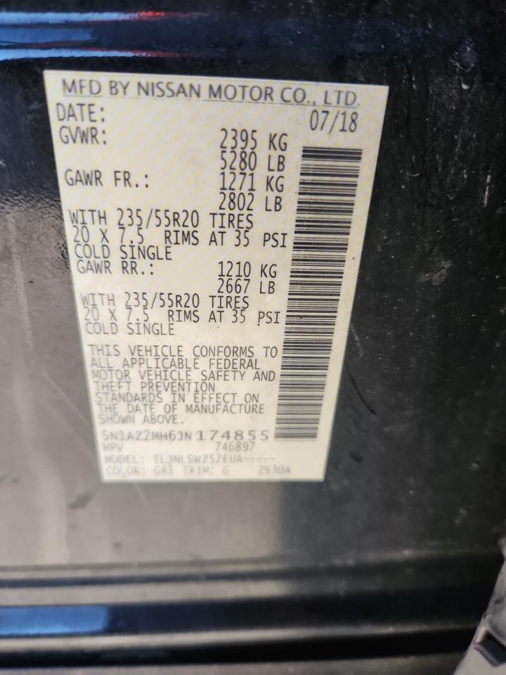 2018 Nissan Murano S VIN: 5N1AZ2MH6JN174855 Lot: 83954965