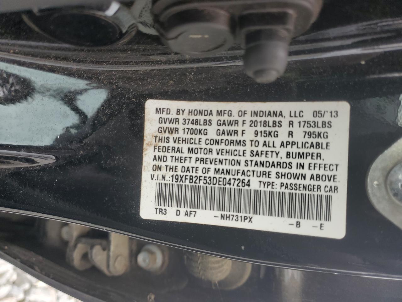 2013 Honda Civic Lx VIN: 19XFB2F53DE047264 Lot: 81806725