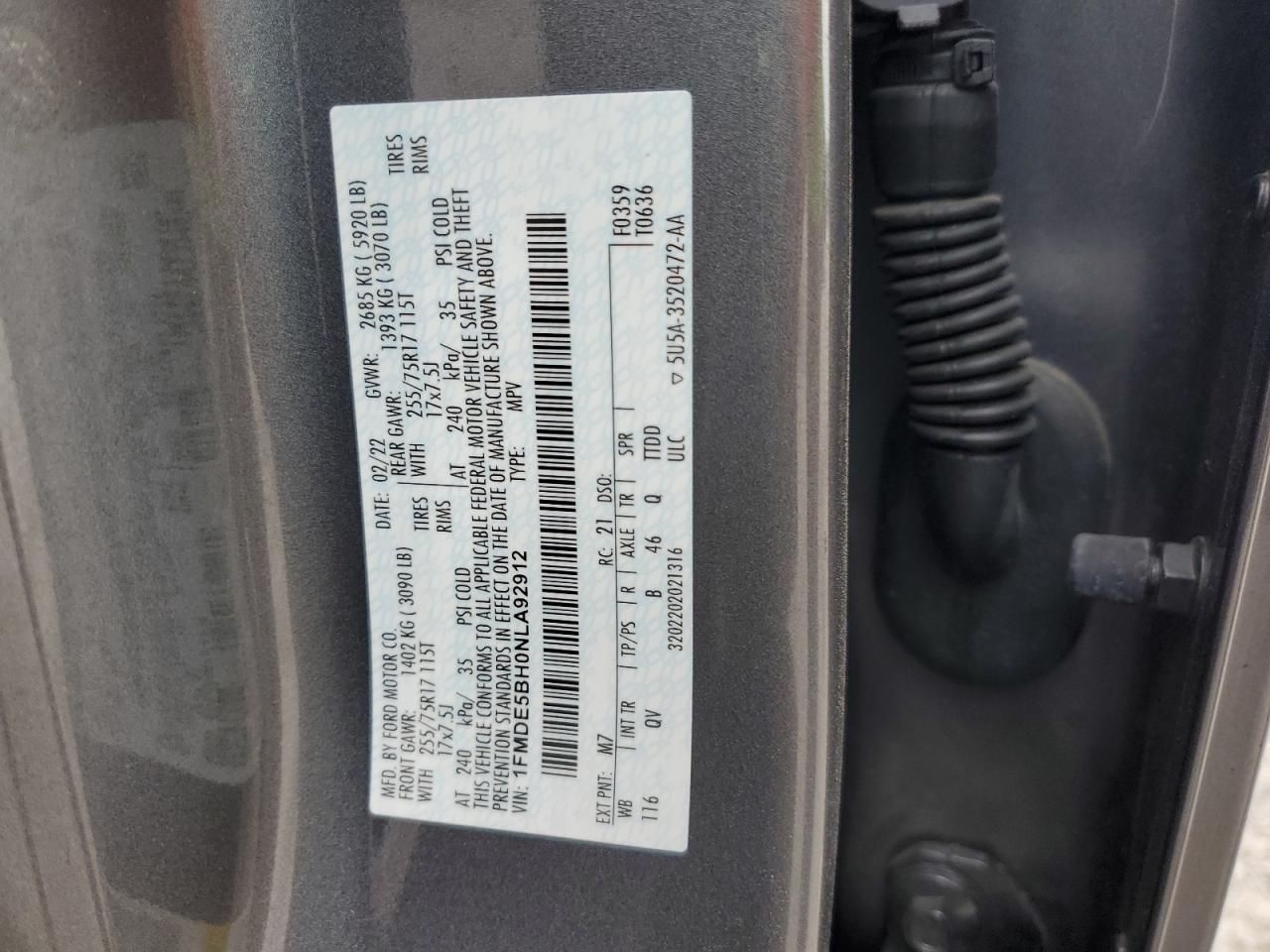 2022 Ford Bronco Base VIN: 1FMDE5BH0NLA92912 Lot: 81780885