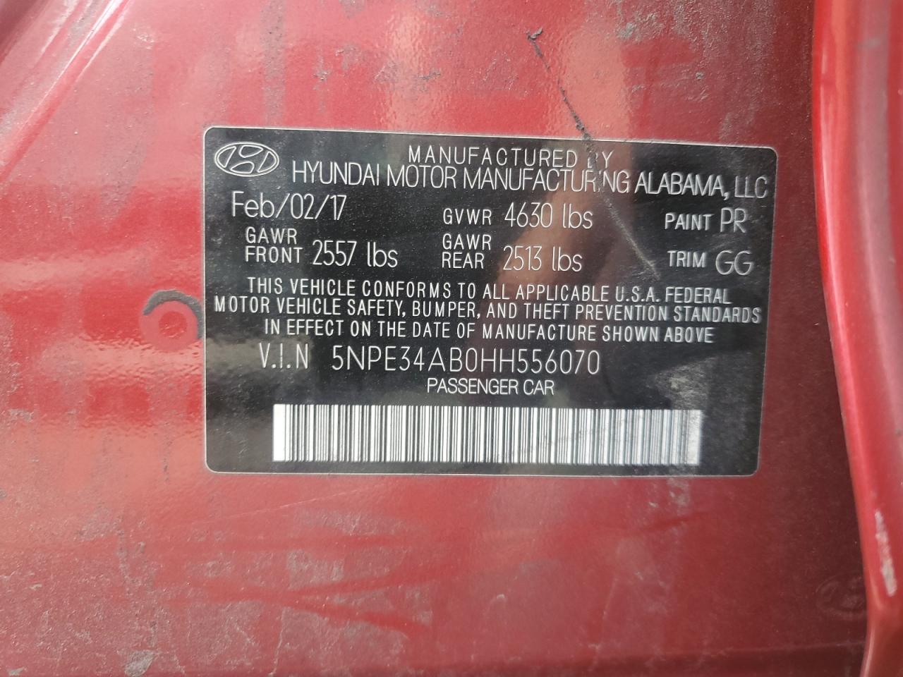 2017 Hyundai Sonata Sport VIN: 5NPE34AB0HH556070 Lot: 80956935