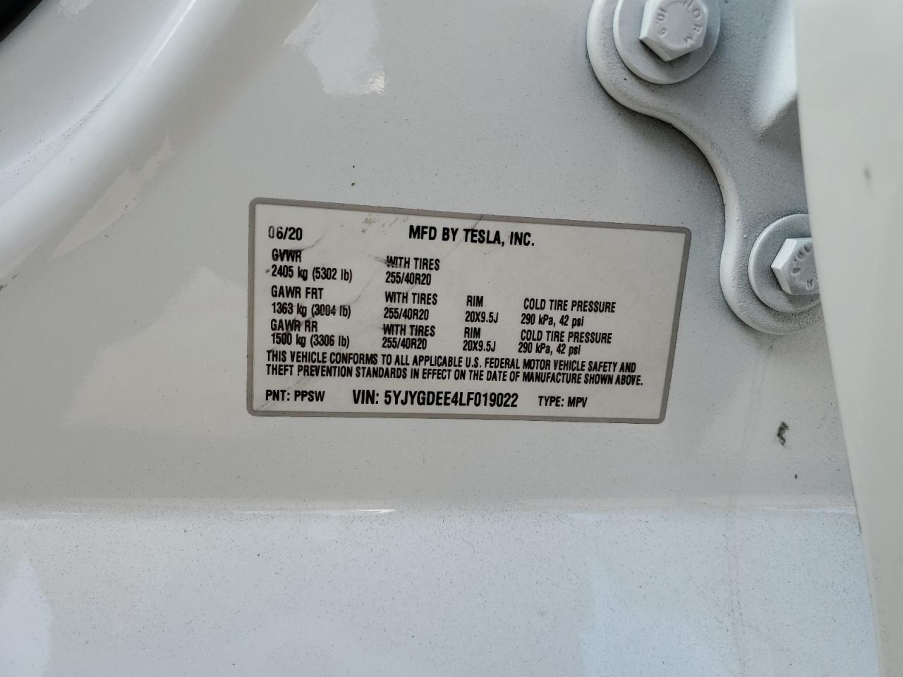 2020 Tesla Model Y VIN: 5YJYGDEE4LF019022 Lot: 71543735