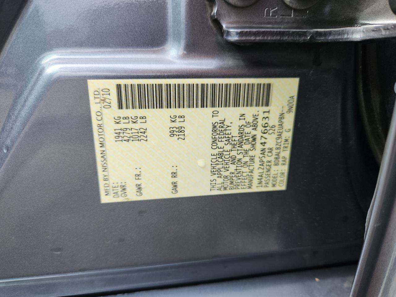 2010 Nissan Altima Base VIN: 1N4AL2AP5AN476631 Lot: 84612495