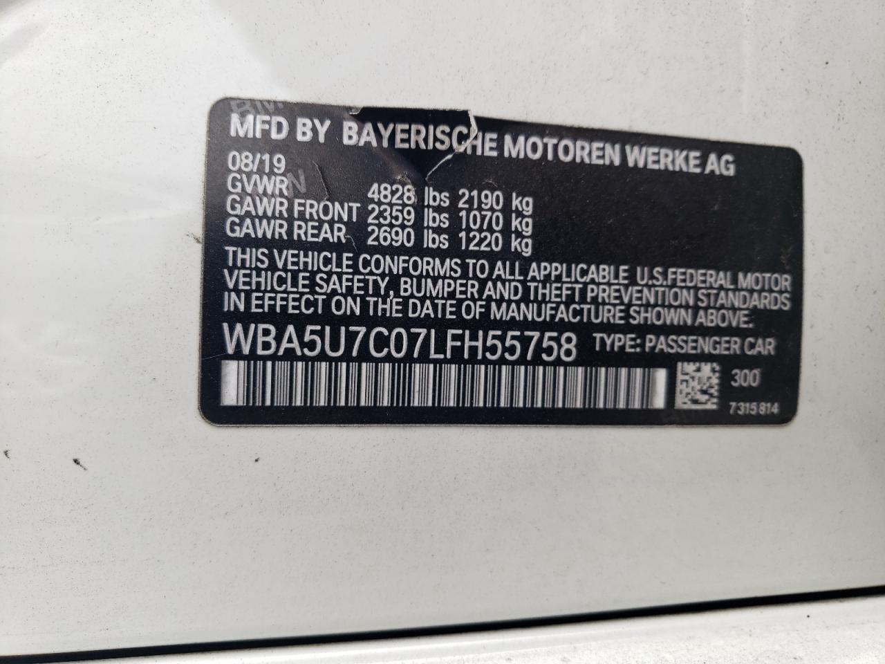 2020 BMW M340I VIN: WBA5U7C07LFH55758 Lot: 71877665