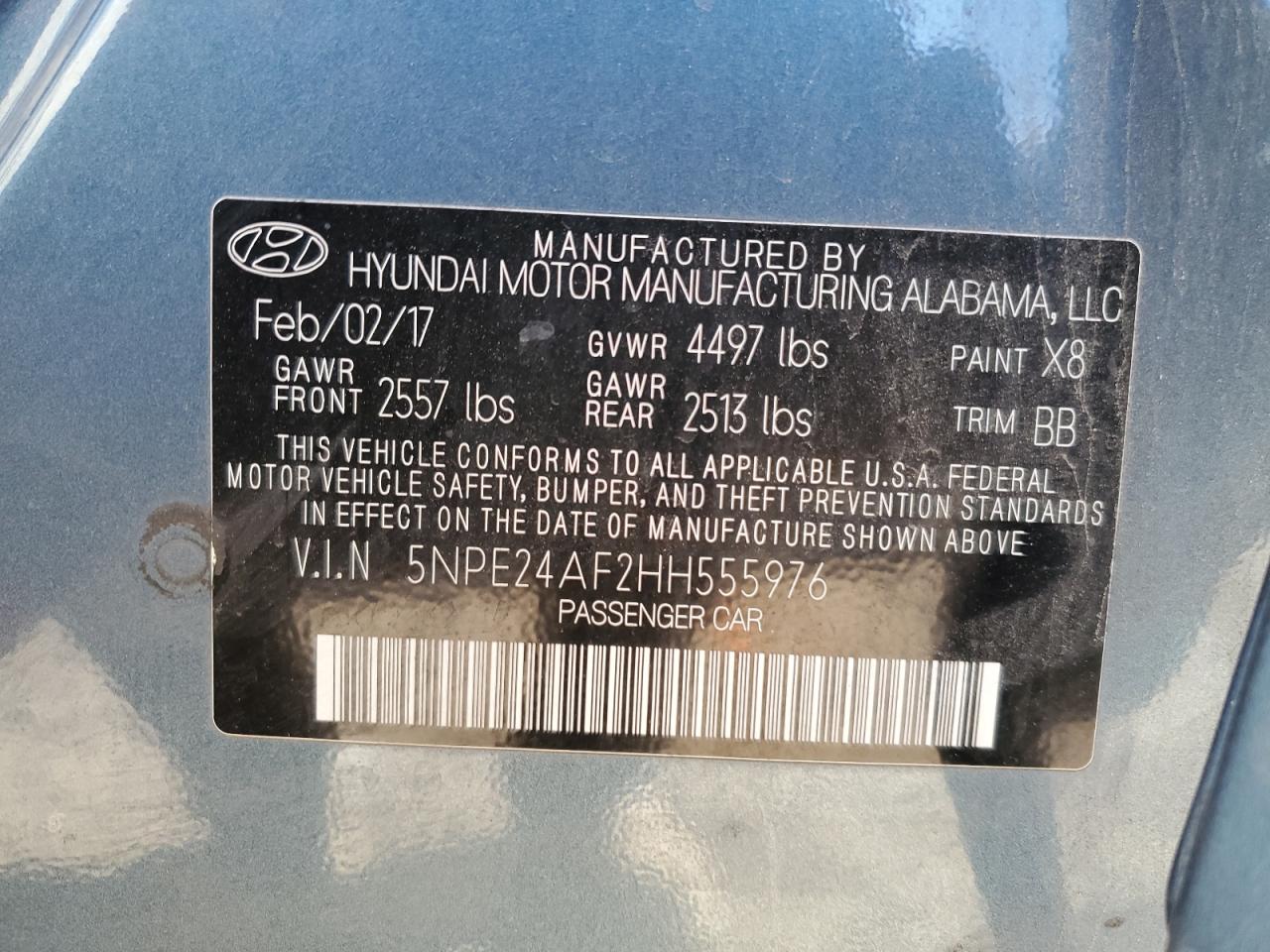 2017 Hyundai Sonata Se VIN: 5NPE24AF2HH555976 Lot: 84467945