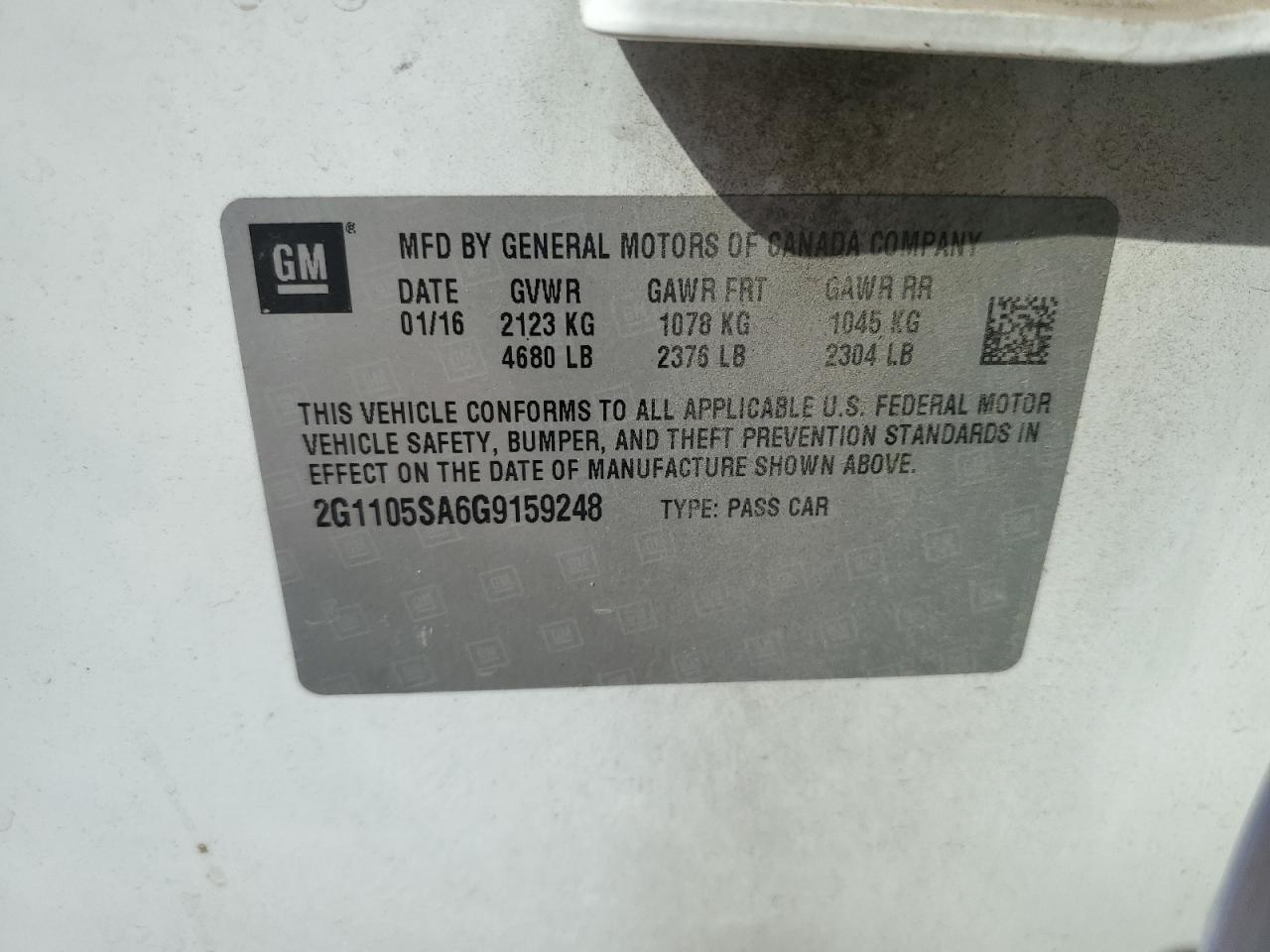 2016 Chevrolet Impala Lt VIN: 2G1105SA6G9159248 Lot: 81333815