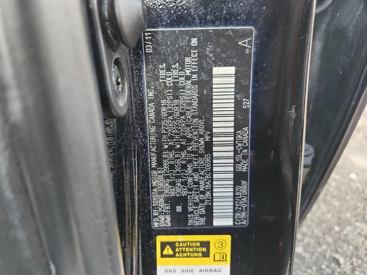 2011 Lexus Rx 350 VIN: 2T2BK1BA7BC106965 Lot: 71177565