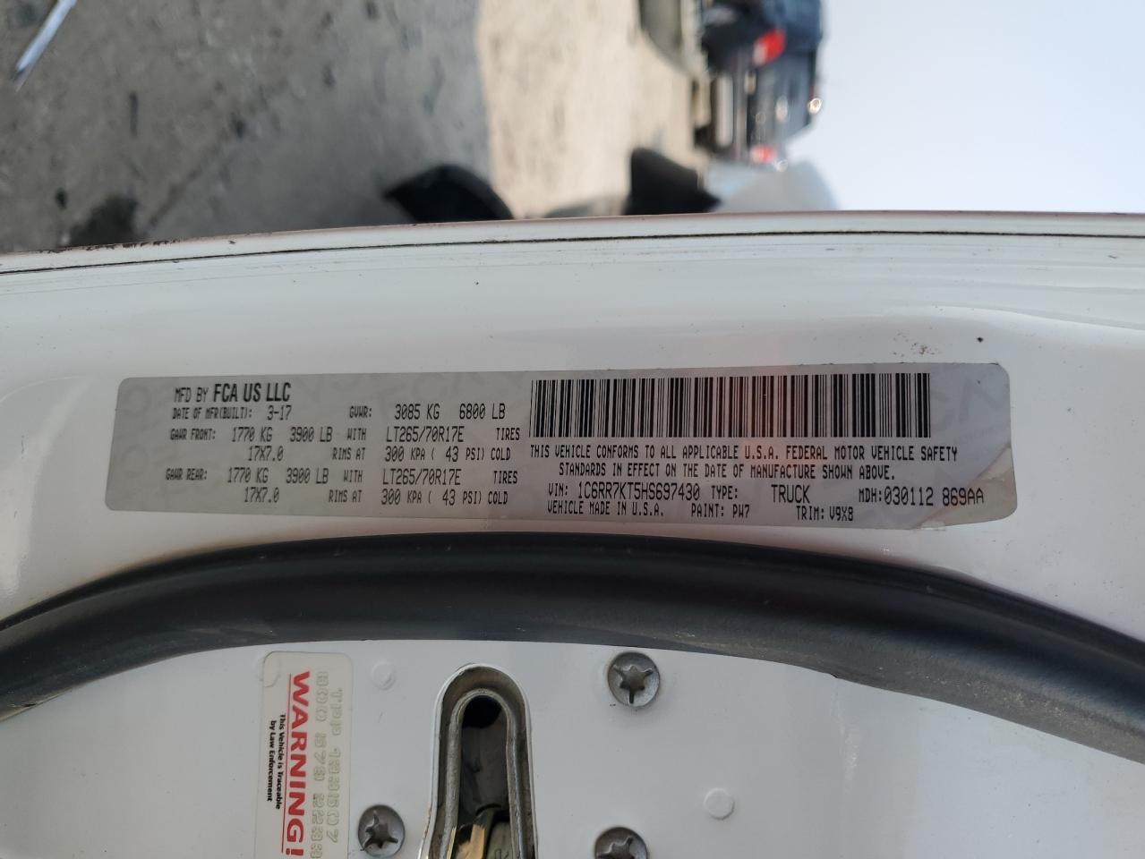 2017 Ram 1500 St VIN: 1C6RR7KT5HS697430 Lot: 71853505