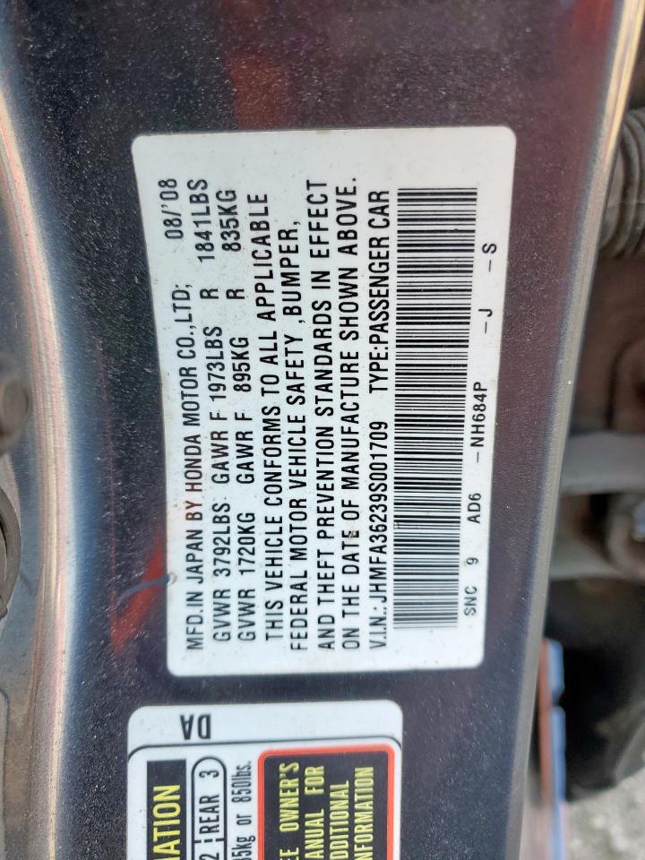 2009 Honda Civic Hybrid VIN: JHMFA36239S001709 Lot: 80012725