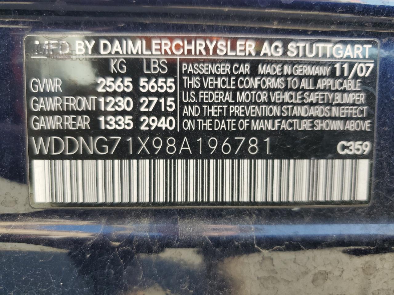 2008 Mercedes-Benz S 550 VIN: WDDNG71X98A196781 Lot: 84599345