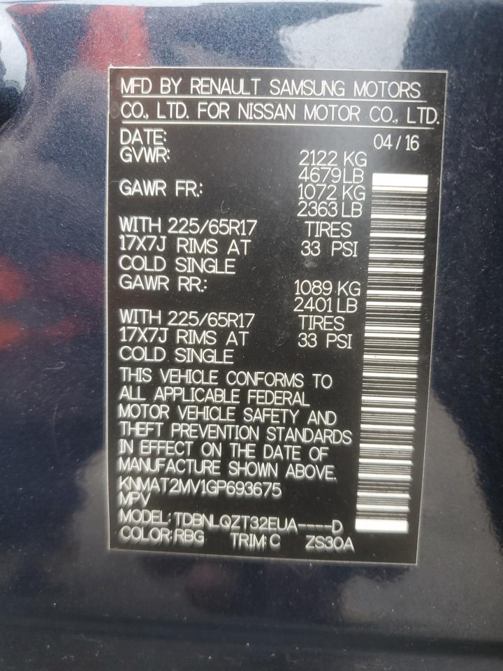 2016 Nissan Rogue S VIN: KNMAT2MV1GP693675 Lot: 84560745