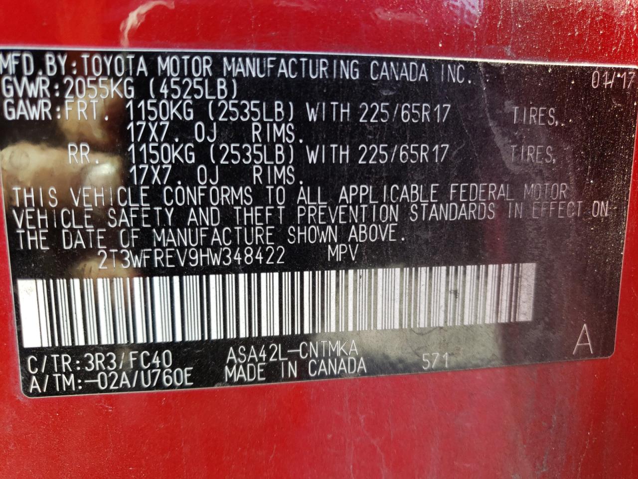 2017 Toyota Rav4 Xle VIN: 2T3WFREV9HW348422 Lot: 84186705