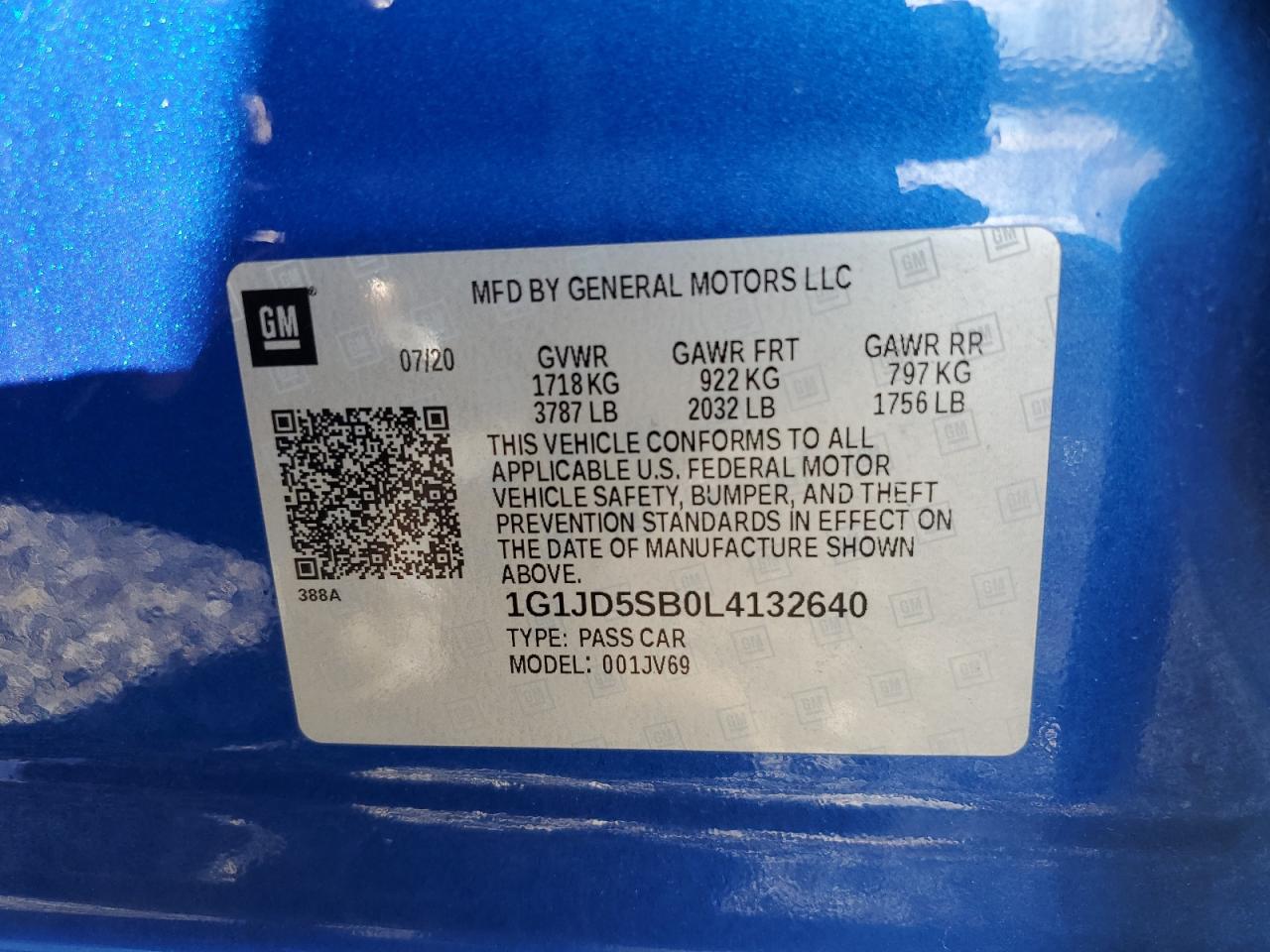 2020 Chevrolet Sonic Lt VIN: 1G1JD5SB0L4132640 Lot: 81122335