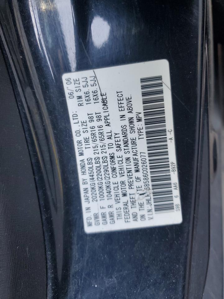 2006 Honda Cr-V Lx VIN: JHLRD68586C026077 Lot: 84010345