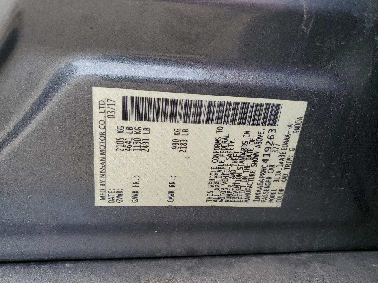 2017 Nissan Maxima 3.5S VIN: 1N4AA6APXHC419263 Lot: 80806165