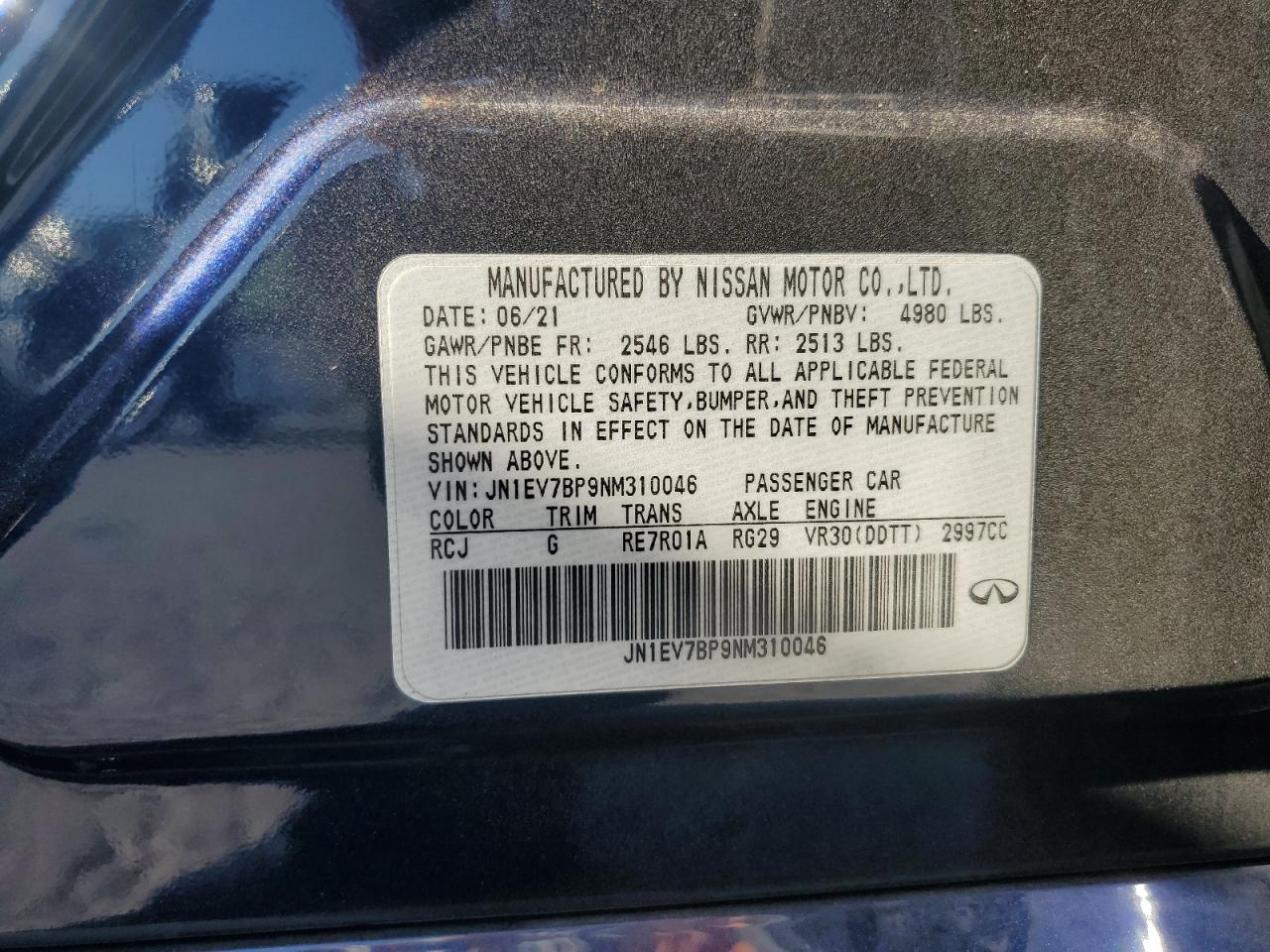 2022 Infiniti Q50 Luxe VIN: JN1EV7BP9NM310046 Lot: 71326235