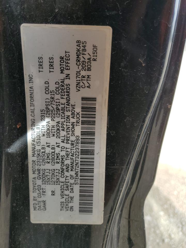 2003 Toyota Tacoma Xtracab VIN: 5TEWN72N73Z237893 Lot: 81128215