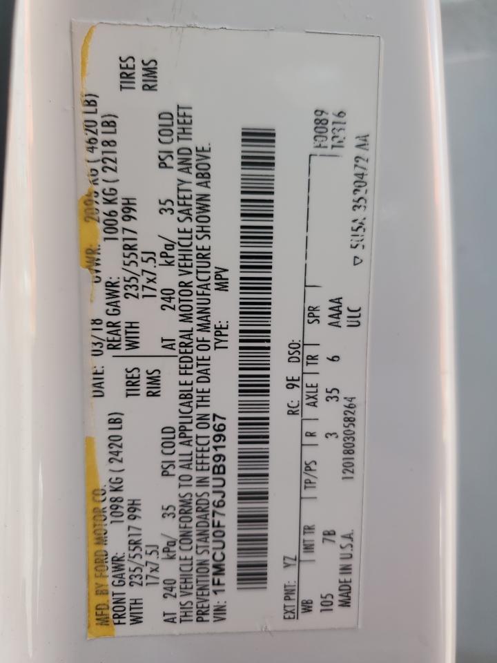 2018 Ford Escape S VIN: 1FMCU0F76JUB91967 Lot: 80678165