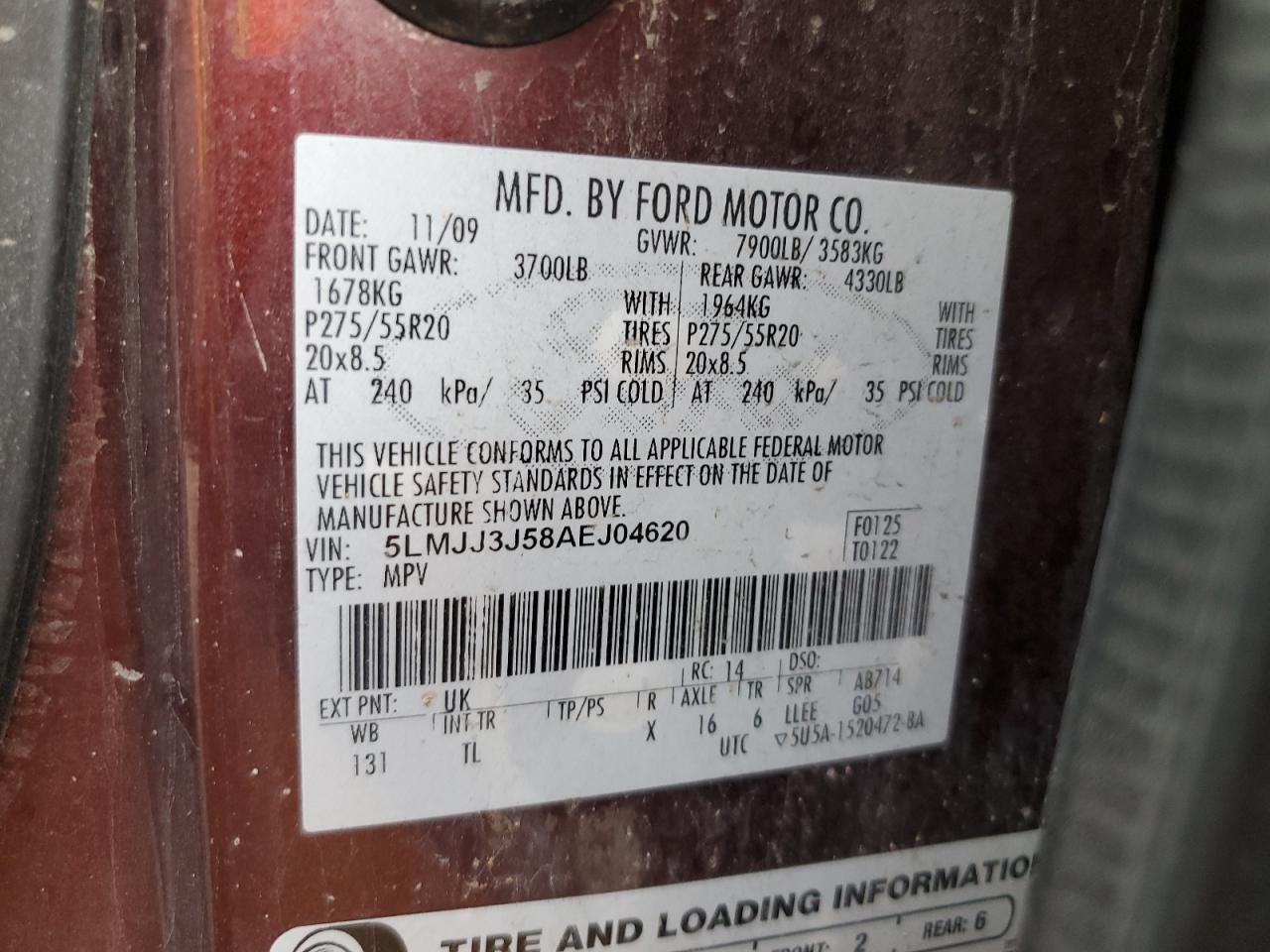 2010 Lincoln Navigator L VIN: 5LMJJ3J58AEJ04620 Lot: 81391925