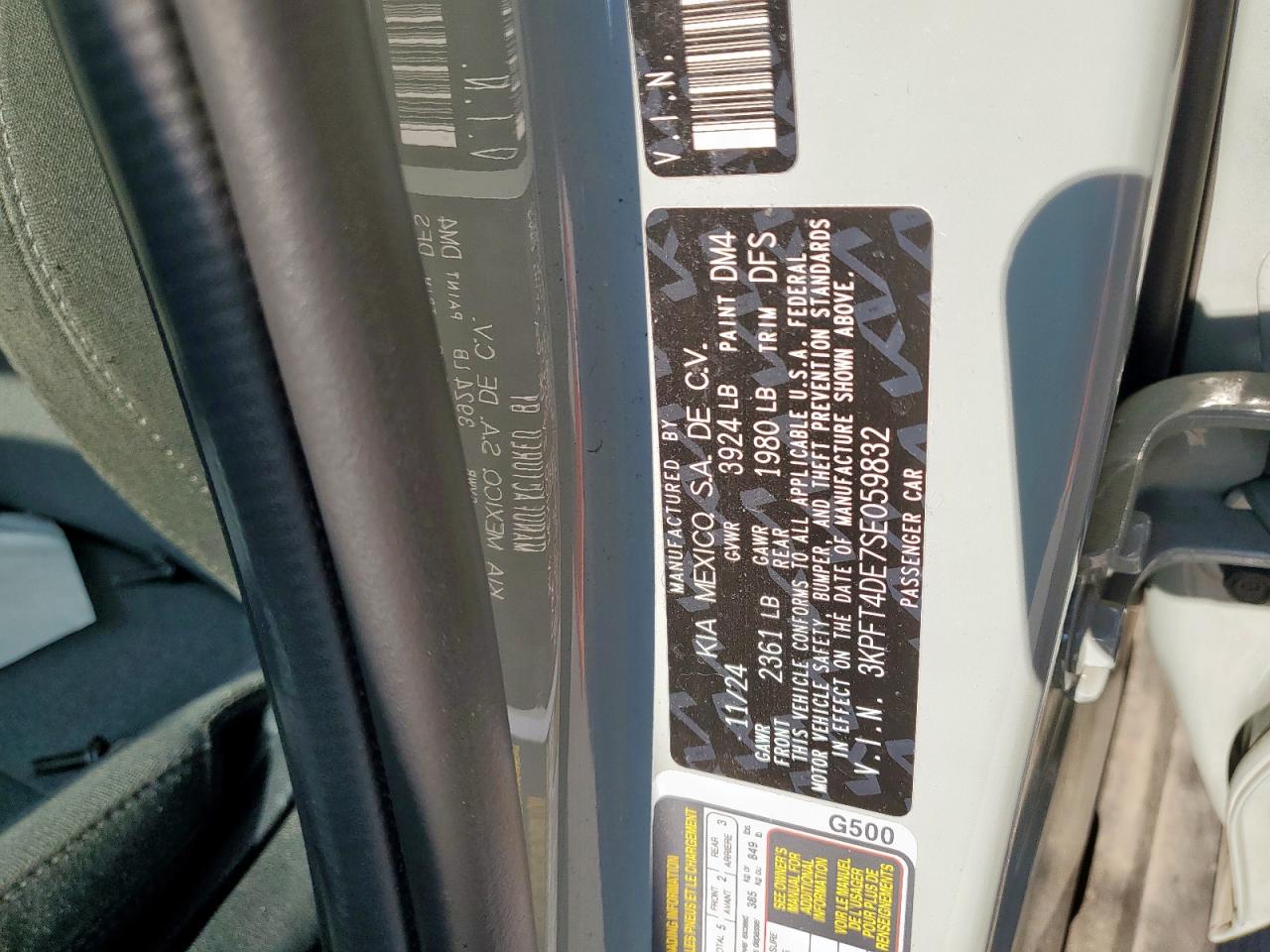 2025 Kia K4 Lx VIN: 3KPFT4DE7SE059832 Lot: 80840755