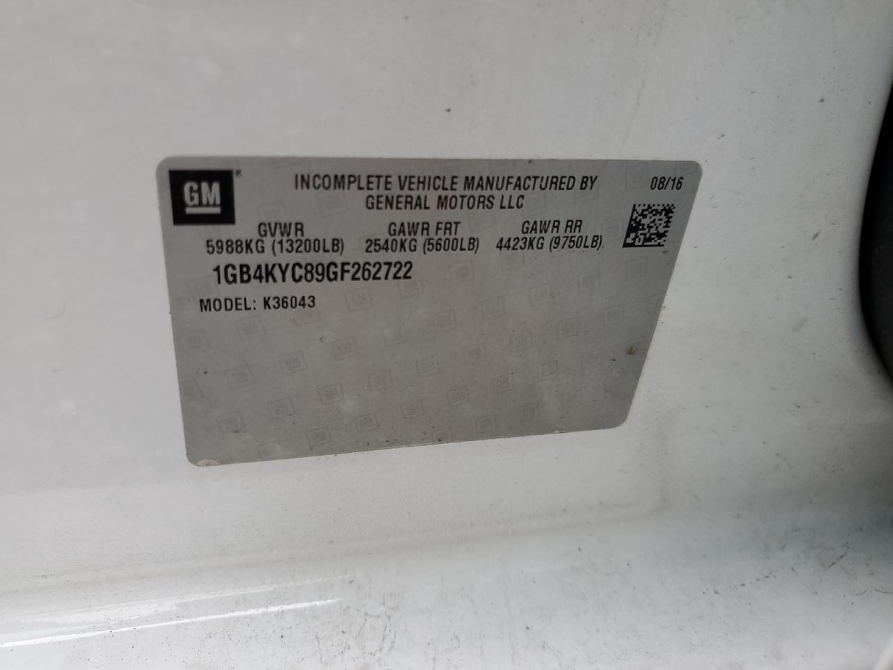 2016 Chevrolet Silverado K3500 VIN: 1GB4KYC89GF262722 Lot: 81848205