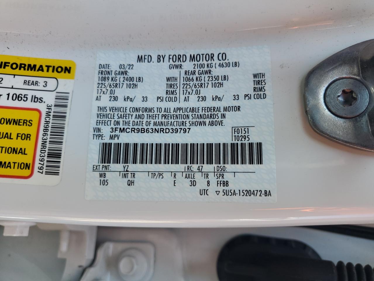 2022 Ford Bronco Sport Big Bend VIN: 3FMCR9B63NRD39797 Lot: 80386885