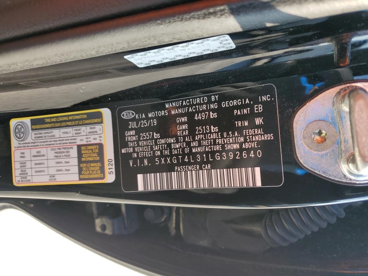 2020 Kia Optima Lx VIN: 5XXGT4L31LG392640 Lot: 71482315