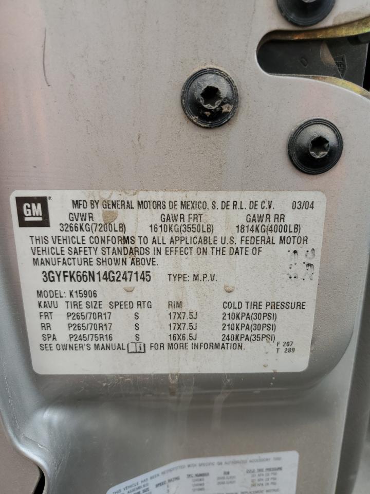 2004 Cadillac Escalade Esv VIN: 3GYFK66N14G247145 Lot: 82083075