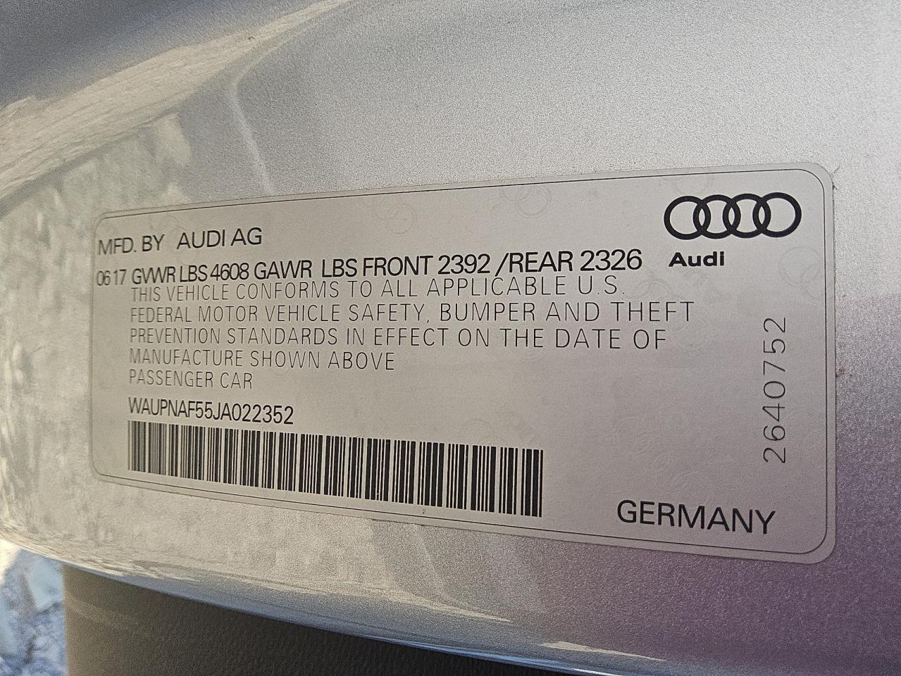 2018 Audi A5 Premium Plus VIN: WAUPNAF55JA022352 Lot: 81339965