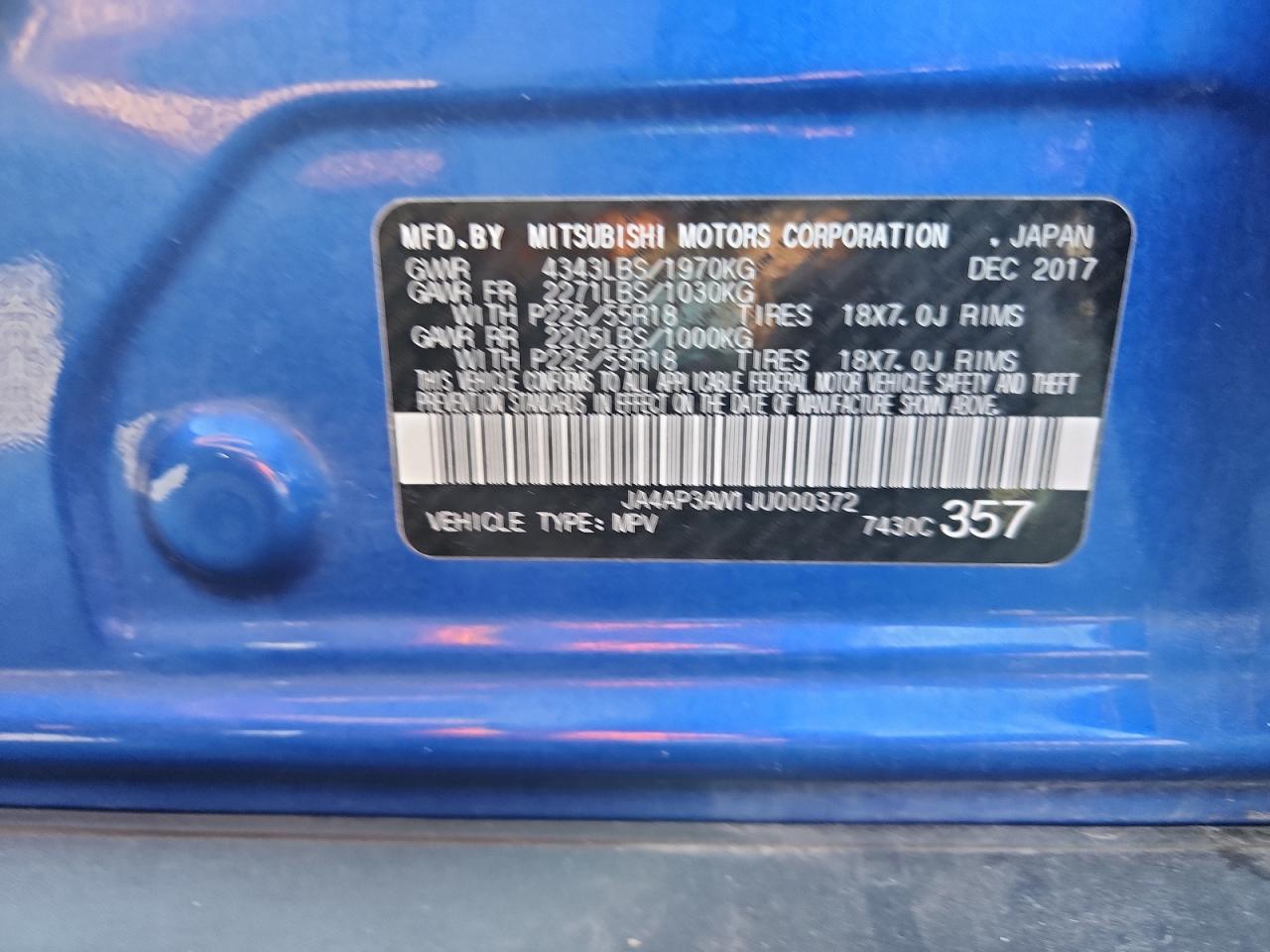 2018 Mitsubishi Outlander Sport Es VIN: JA4AP3AW1JU000372 Lot: 83975115