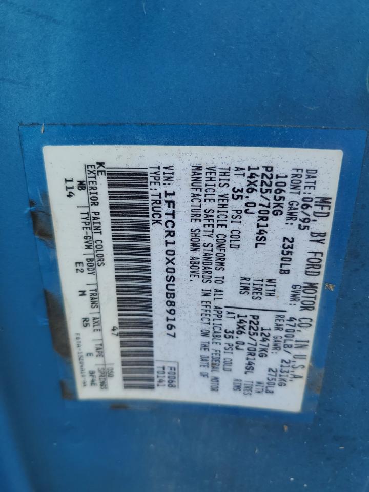 1995 Ford Ranger VIN: 1FTCR10X0SUB89167 Lot: 84757325