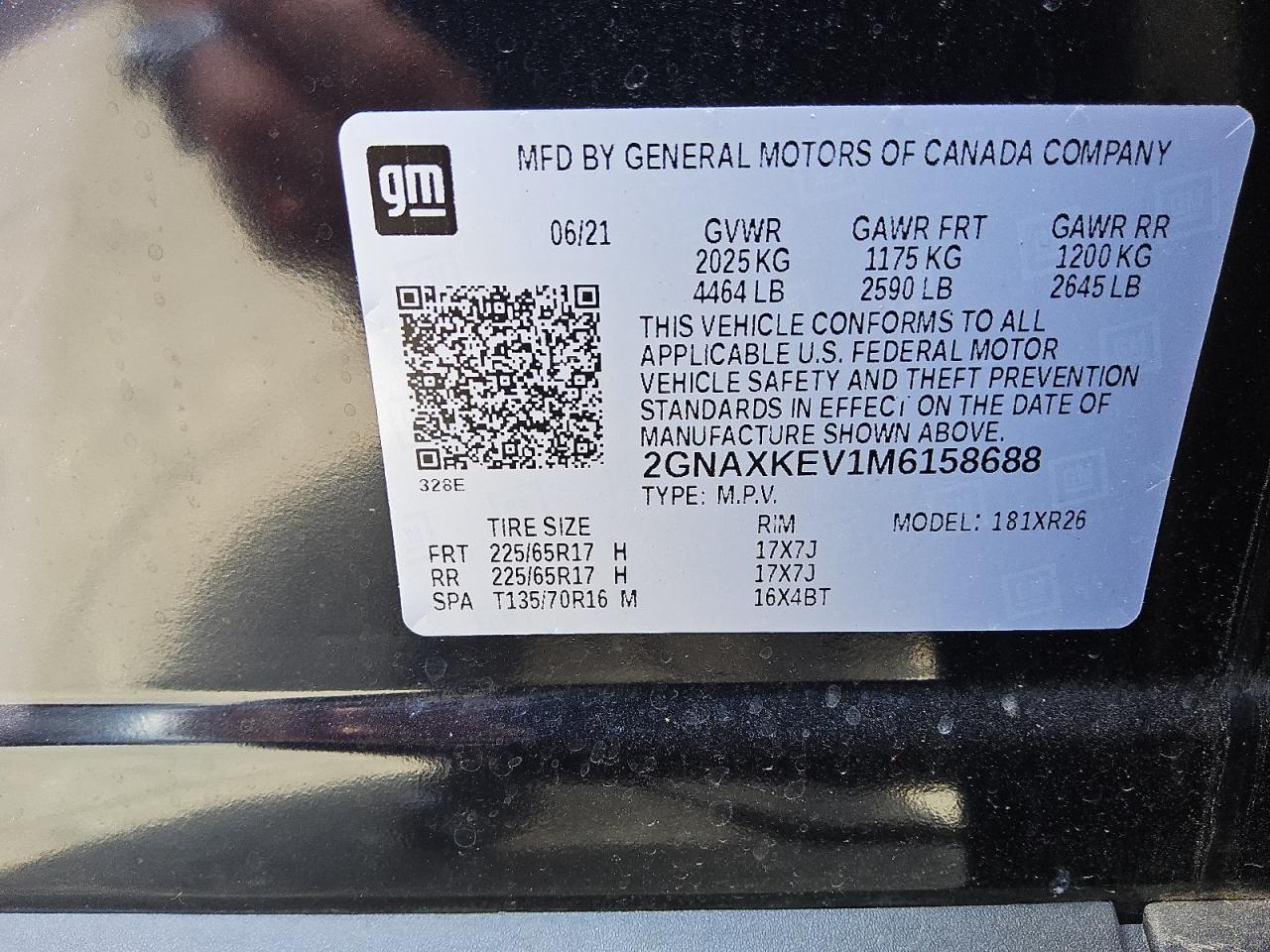 2021 Chevrolet Equinox Lt VIN: 2GNAXKEV1M6158688 Lot: 81370445