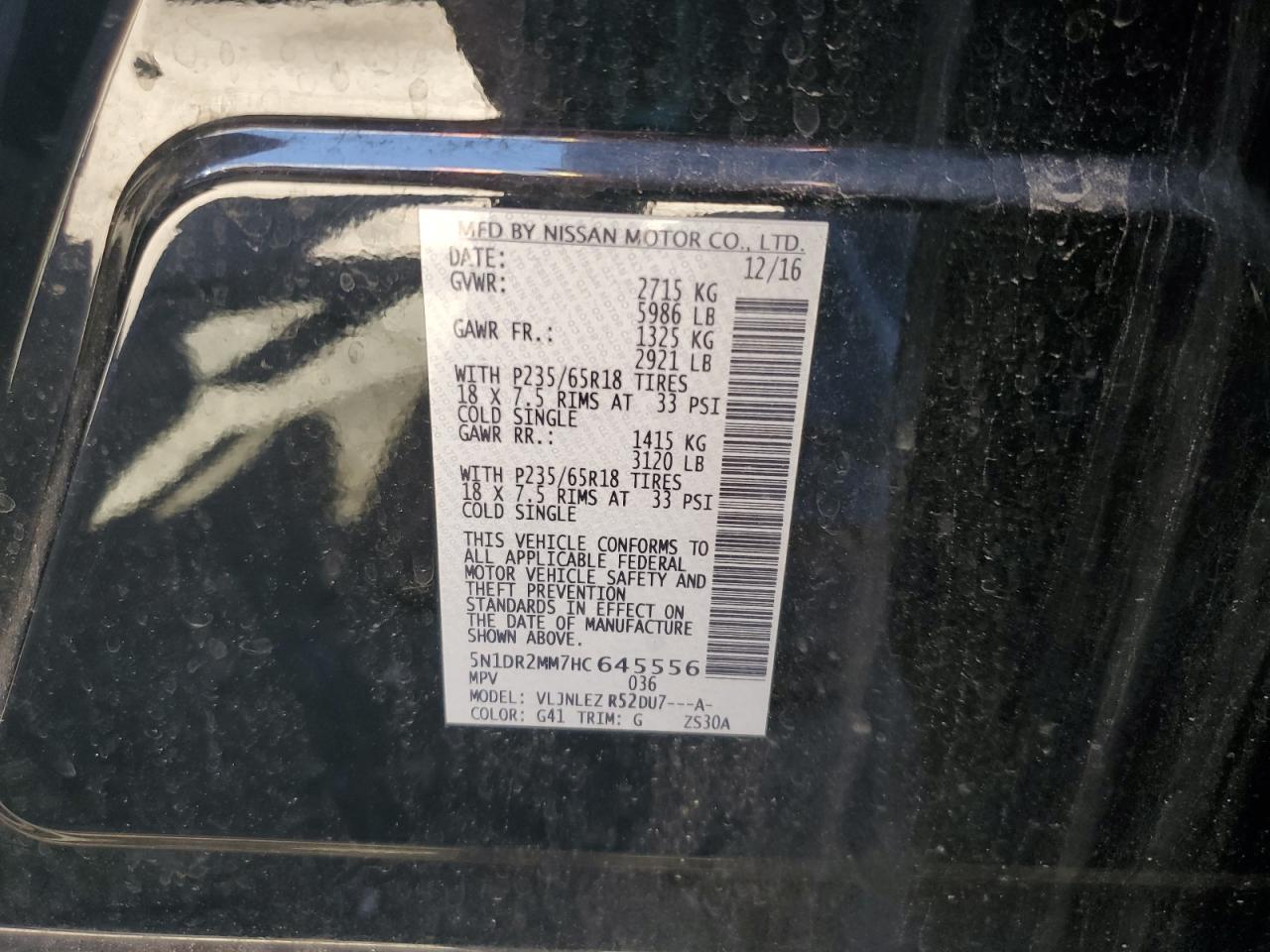 2017 Nissan Pathfinder S VIN: 5N1DR2MM7HC645556 Lot: 84906625