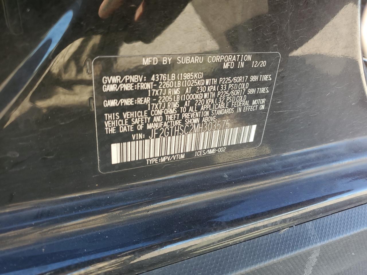 2021 Subaru Crosstrek Sport VIN: JF2GTHSC2MH303575 Lot: 84368205