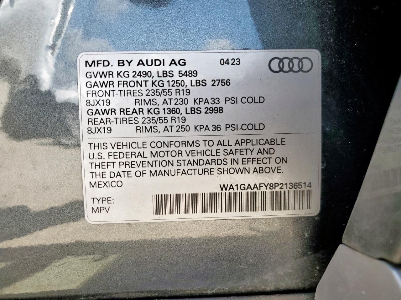 2023 Audi Q5 Premium 45 VIN: WA1GAAFY8P2136514 Lot: 80400655