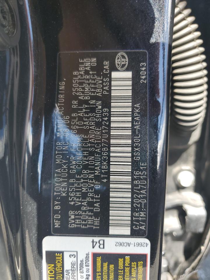 2007 Toyota Avalon Xl VIN: 4T1BK36B77U172439 Lot: 71048675