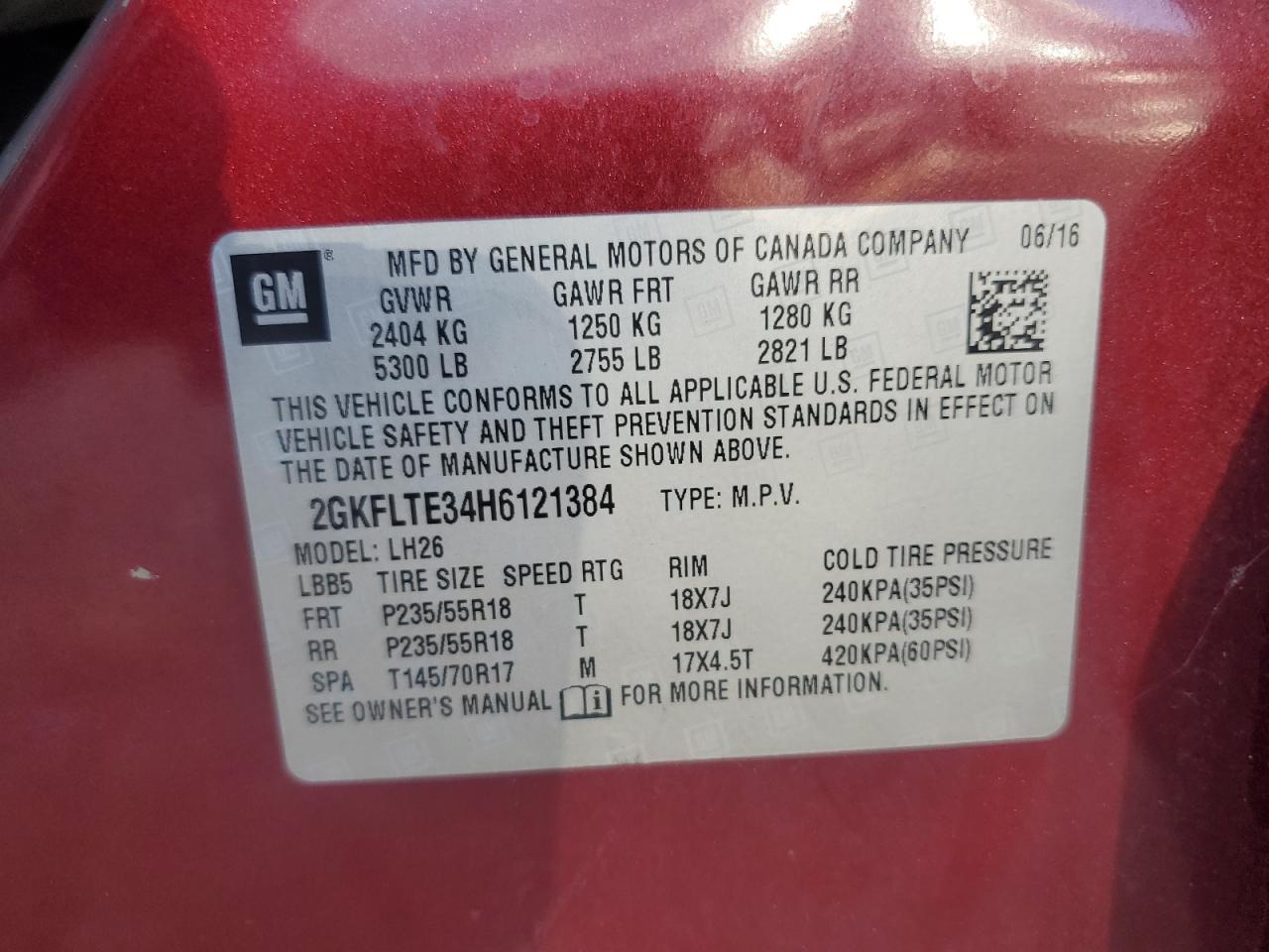 2017 GMC Terrain Sle VIN: 2GKFLTE34H6121384 Lot: 84053175