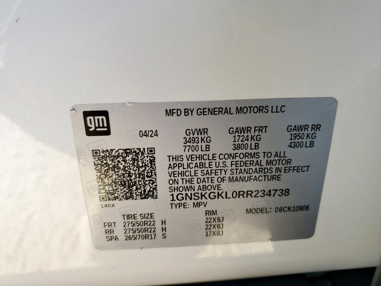 2024 Chevrolet Suburban K1500 High Country VIN: 1GNSKGKL0RR234738 Lot: 81026025