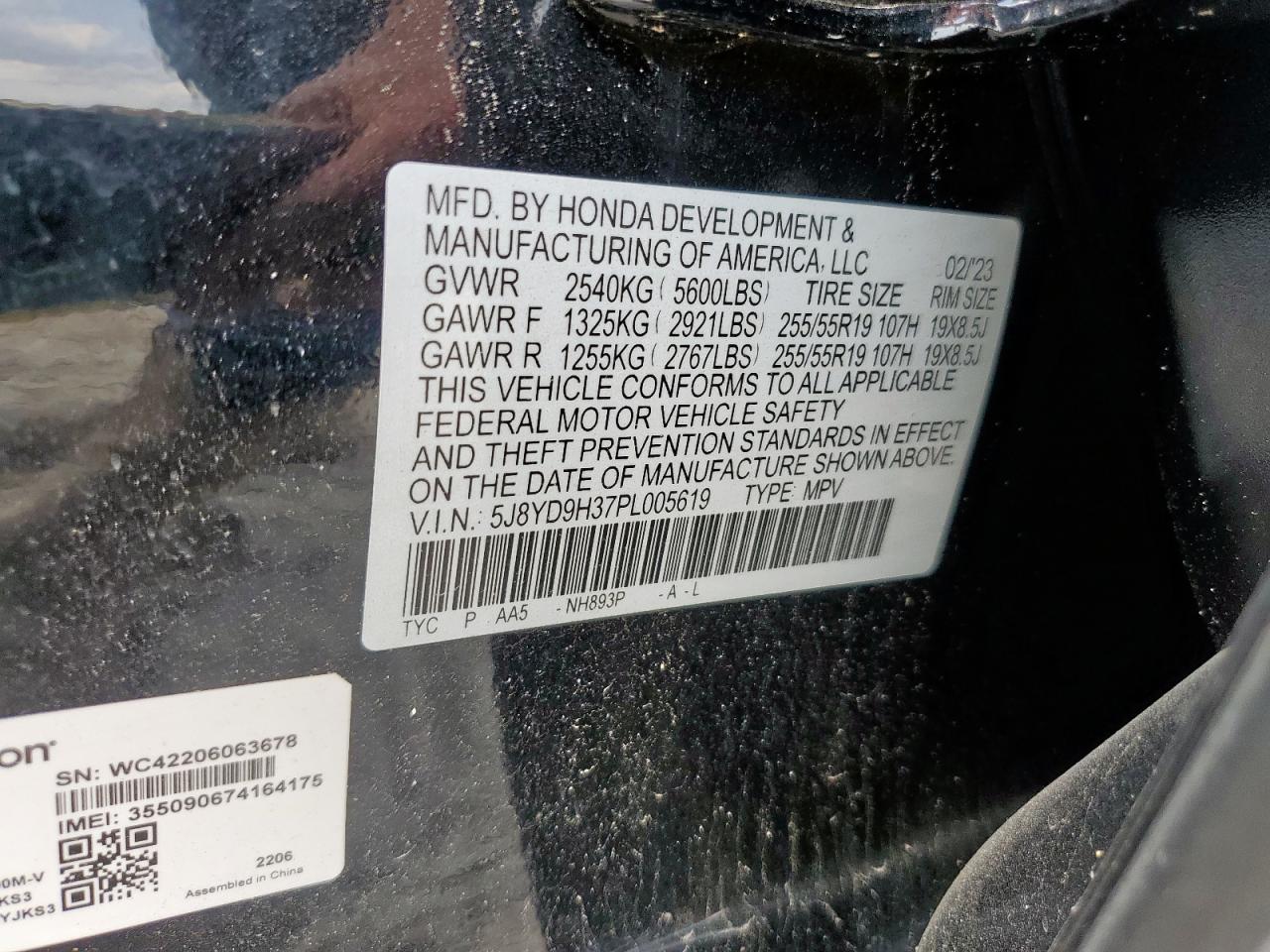 2023 Acura Mdx VIN: 5J8YD9H37PL005619 Lot: 71672535